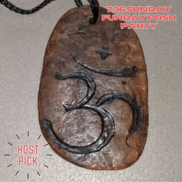 Artisan Handcrafted Wood Burnout OM Symbol Pendant - Picture 7 of 8